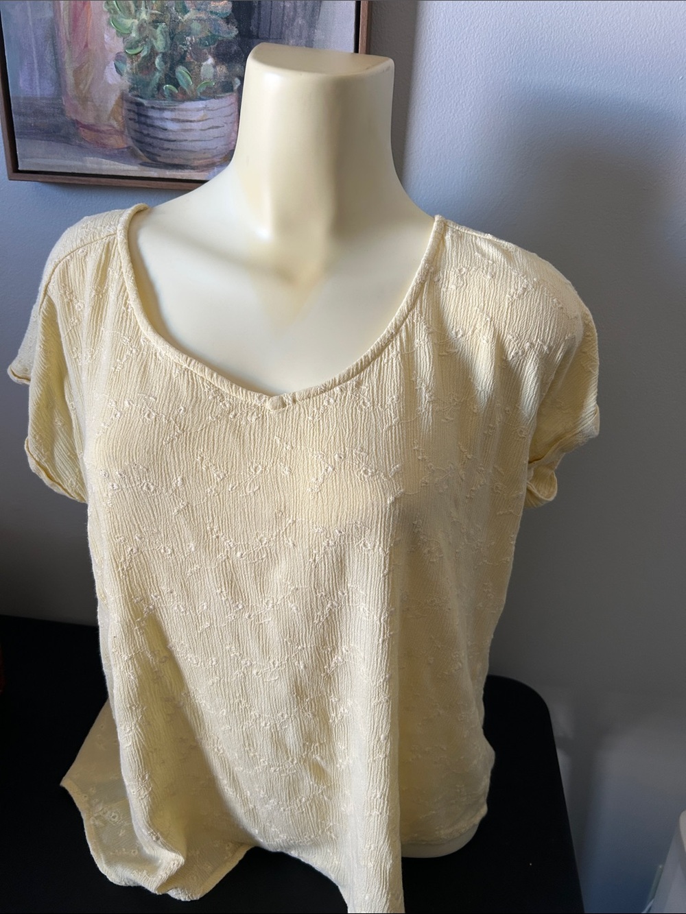 Democracy Pale Yellow Textured V-Neck Blouse